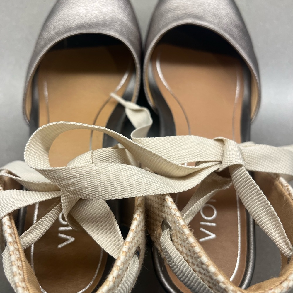 Vionic Maris Wedge Espadrille Silver Pewter Metallic Sz:7 - Picture 4 of 8